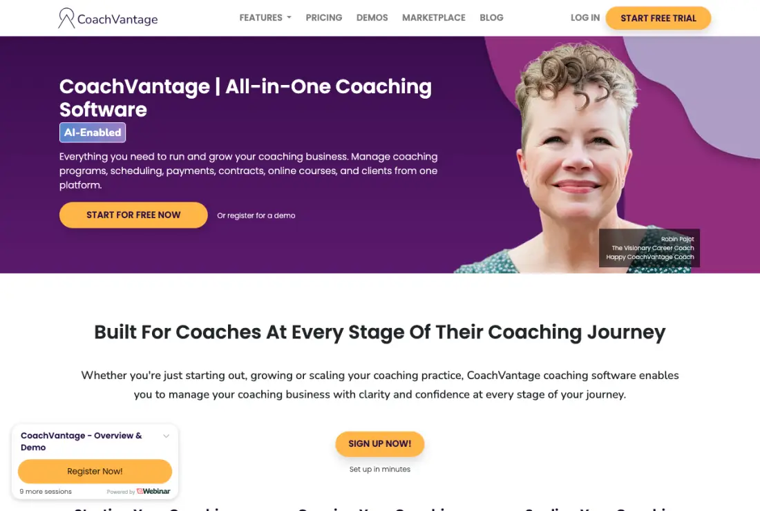 CoachVantage public home page, captured 22–23 September 2026